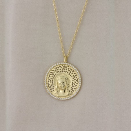 Gargantilla de plata chapada en oro de la virgen María niña